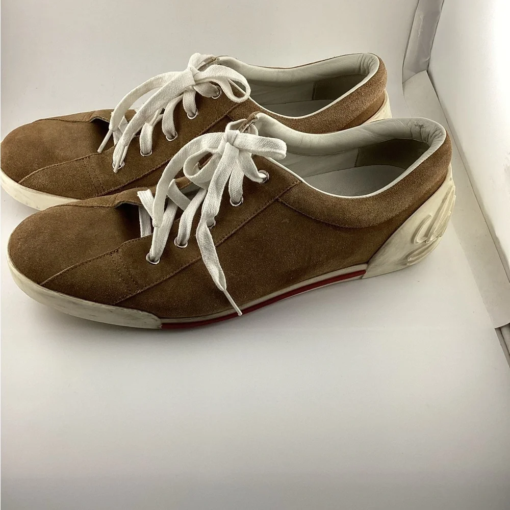 Gucci Men's Sneakers in Tan Suede with White Accents